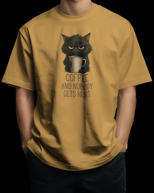 Grumpy Coffee Cat | Oversized T-shirt PrismGasm