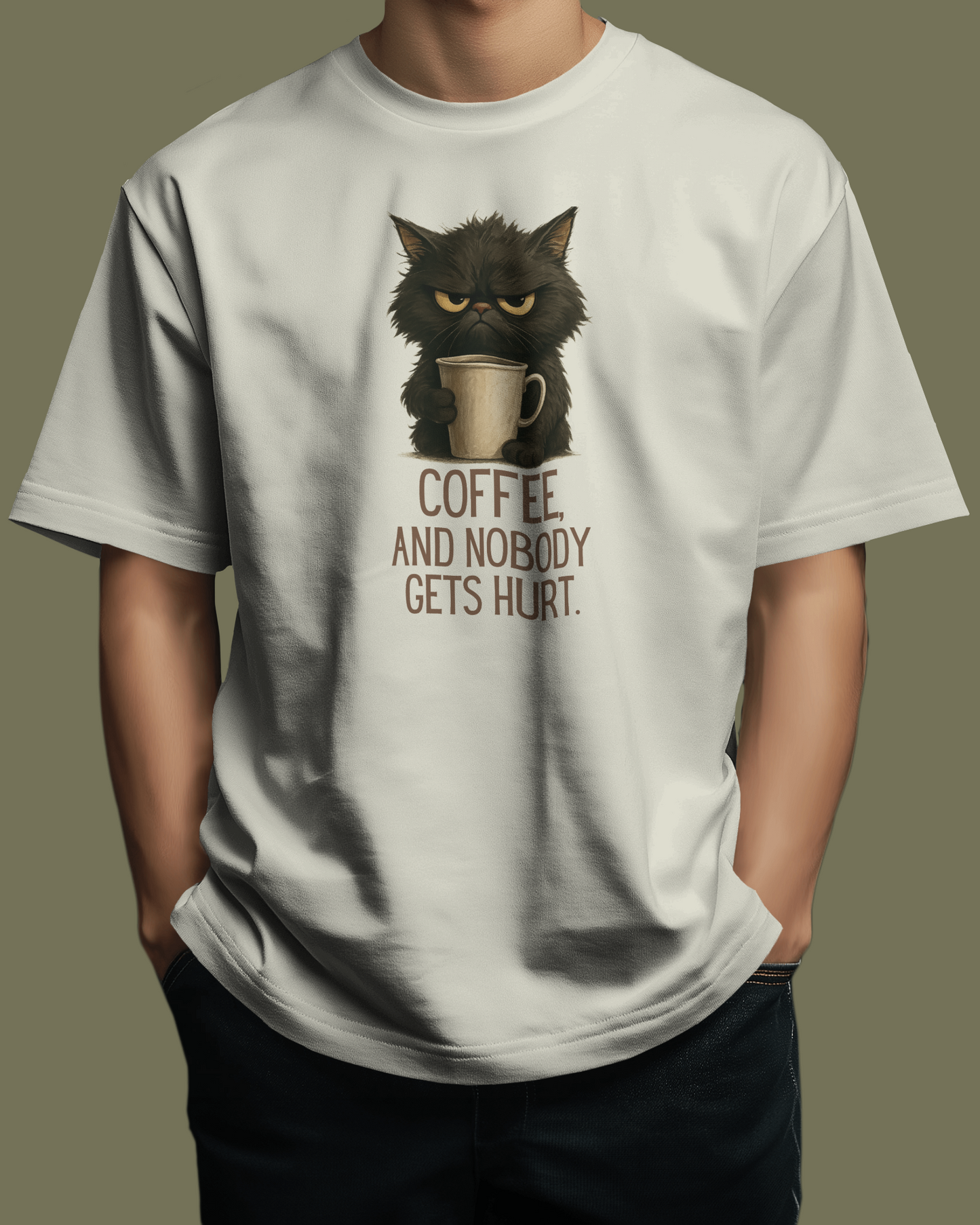 Grumpy Coffee Cat | Oversized T-shirt PrismGasm